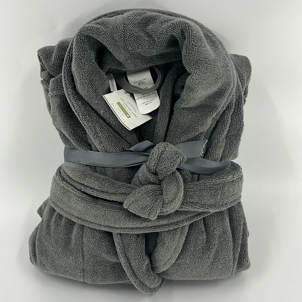 POTTERY BARN Women’s 100% Cotton Gray Robe Size Small/Petite NWT